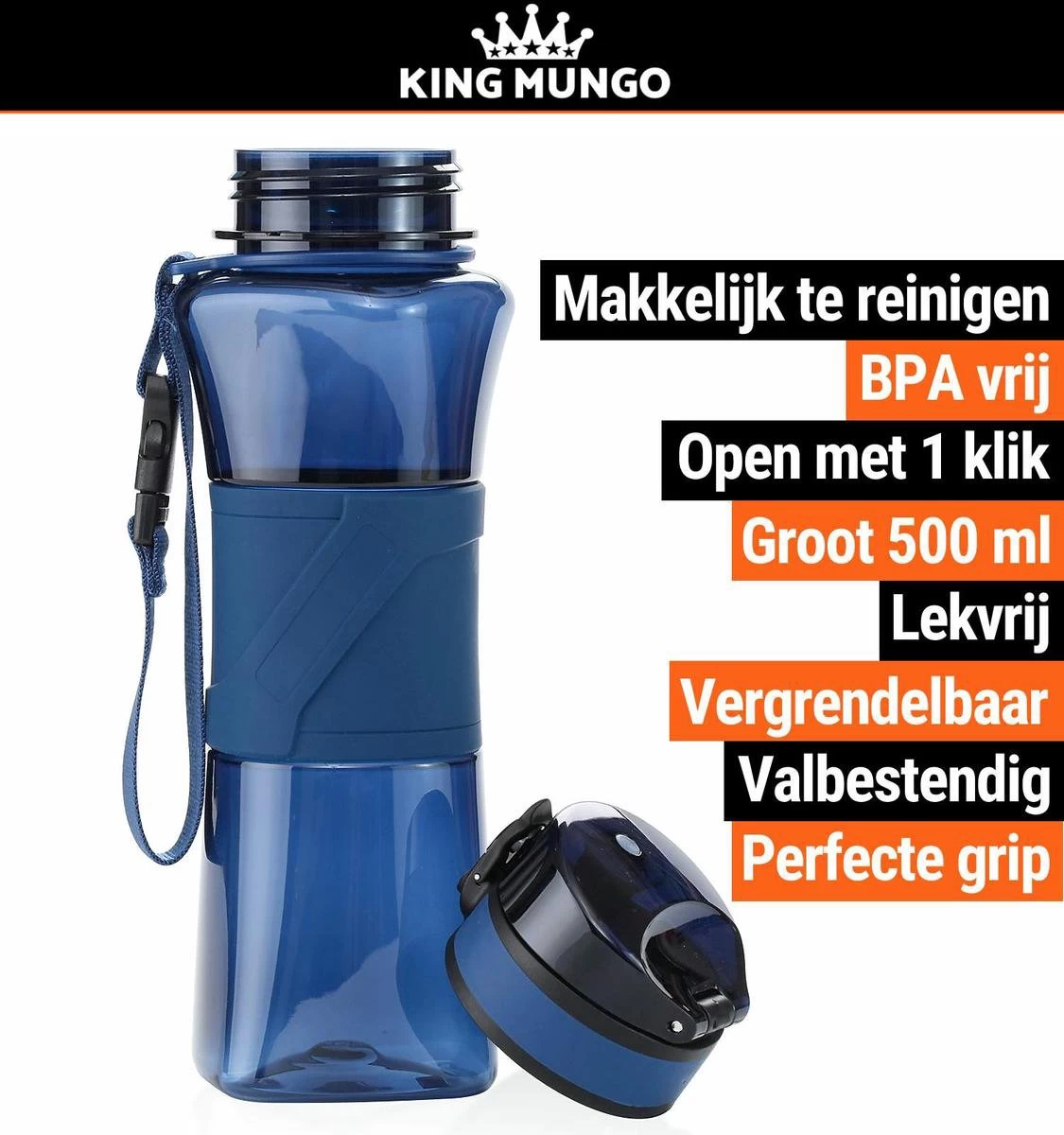 Drinkfles Herbruikbare Waterfles | 500 Ml Donker Blauw | Vaatwasserbestendig Drinkbus Bidon | King Mungo KMDF004 9 Drinkfles Herbruikbare Waterfles | 500 Ml Donker Blauw | Vaatwasserbestendig Drinkbus Bidon | King Mungo KMDF004 - Afbeelding 7