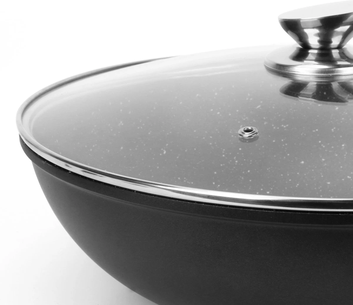 Swiss Pro+ Wokpan - Met Glazen Deksel - 28cm - Zwart 4 Swiss Pro+ Wokpan - Met Glazen Deksel - 28cm - Zwart - Afbeelding 2