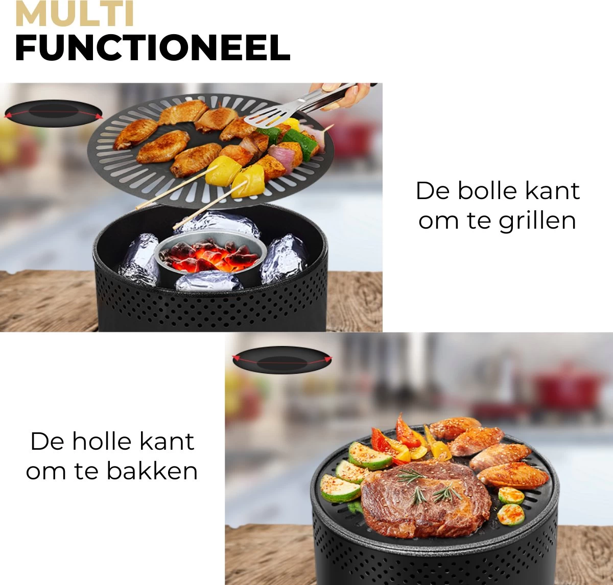 Ozocozy BBQ-ONE Houtskool Tafelbarbecue - Ø30 Cm- Zwart - Incl. Draagtas, Siliconen Bakkwast En RVS-Barbecuetang 4 Ozocozy BBQ-ONE Houtskool Tafelbarbecue - Ø30 Cm- Zwart - Incl. Draagtas, Siliconen Bakkwast En RVS-Barbecuetang - Afbeelding 2