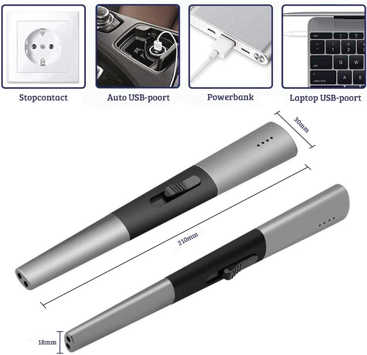 Allkinds Lange Elektrische Plasma Aansteker - USB Oplaadbaar - Vlamloze Elektrische Aansteker Voor Keuken, Kaars, BBQ Of Openhaard - Zwart - In- En Outdoor - Chique Design 6 Allkinds Lange Elektrische Plasma Aansteker - USB Oplaadbaar - Vlamloze Elektrische Aansteker Voor Keuken, Kaars, BBQ Of Openhaard - Zwart - In- En Outdoor - Chique Design - Afbeelding 4