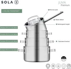 Sola Pannenset Juvia - 4 Delig - Ø 16,16,18,20 Cm - Zilver - RVS - Sandwichbodem -Beste Thuiskeuken 1200x1166