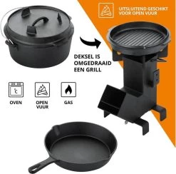 Dutch Mountains Gietijzeren Pannenset 7-delig - Dutch Oven – Braadpan - Grillpan - Hapjespan - Kookset In Houten Transportkist - Deksellifter - Brander 17 Dutch Mountains Gietijzeren Pannenset 7-delig - Dutch Oven – Braadpan - Grillpan - Hapjespan - Kookset In Houten Transportkist - Deksellifter - Brander -Beste Thuiskeuken 1200x1185 2