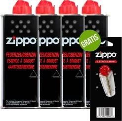 4 X Zippo Aansteker Benzine / Vloeistof + Gratis Vuursteentjes