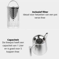 Castagnola Theepot Met Filter – Theekan – Theepot Dubbelwandig – Theepot Roestvrijstaal – Hoogwaardig RVS – 1 Liter – 5 Kopjes Thee – Zilver 13 Castagnola Theepot Met Filter – Theekan – Theepot Dubbelwandig – Theepot Roestvrijstaal – Hoogwaardig RVS – 1 Liter – 5 Kopjes Thee – Zilver -Beste Thuiskeuken 1200x1195 9