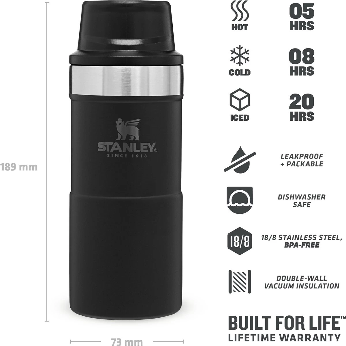 Stanley Trigger-Action Travel Mug 0.47L - Thermosfles - Matt Black 6 Stanley Trigger-Action Travel Mug 0.47L - Thermosfles - Matt Black - Afbeelding 4