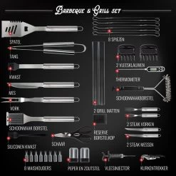 Mountain Jack® 40-Delige Luxe BBQ Grill Accessoires Set In Roestvrij Staal – Barbecue Gereedschap – Tangenset, Vlees Thermometer, Vleestang, Borstel, Spiezen, Vleesmes, Vleesvork 17 Mountain Jack® 40-Delige Luxe BBQ Grill Accessoires Set In Roestvrij Staal – Barbecue Gereedschap – Tangenset, Vlees Thermometer, Vleestang, Borstel, Spiezen, Vleesmes, Vleesvork -Beste Thuiskeuken 1200x1199 12