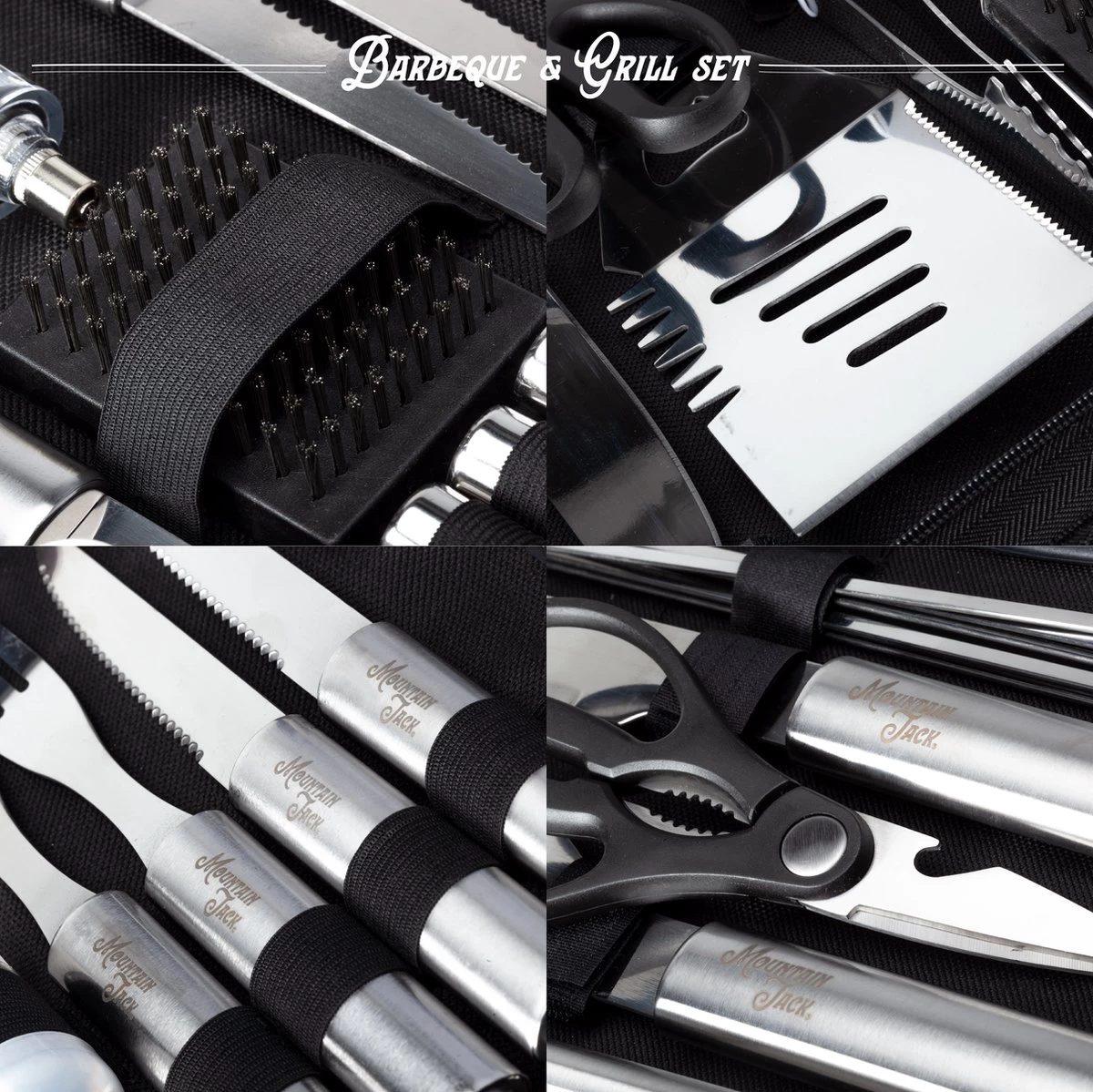 Mountain Jack® 40-Delige Luxe BBQ Grill Accessoires Set In Roestvrij Staal – Barbecue Gereedschap – Tangenset, Vlees Thermometer, Vleestang, Borstel, Spiezen, Vleesmes, Vleesvork 13 Mountain Jack® 40-Delige Luxe BBQ Grill Accessoires Set In Roestvrij Staal – Barbecue Gereedschap – Tangenset, Vlees Thermometer, Vleestang, Borstel, Spiezen, Vleesmes, Vleesvork - Afbeelding 11