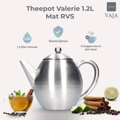 Vaja Valerie - Theepot Met Filter - Dubbelwandig - RVS - 1.2L -Beste Thuiskeuken 1200x1200 1028