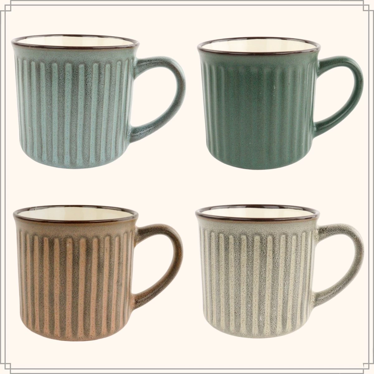 OTIX Koffiekopjes - Met Oor - Set Van 4 - Aardewerk - 200 Ml 4 OTIX Koffiekopjes - Met Oor - Set Van 4 - Aardewerk - 200 Ml - Afbeelding 2