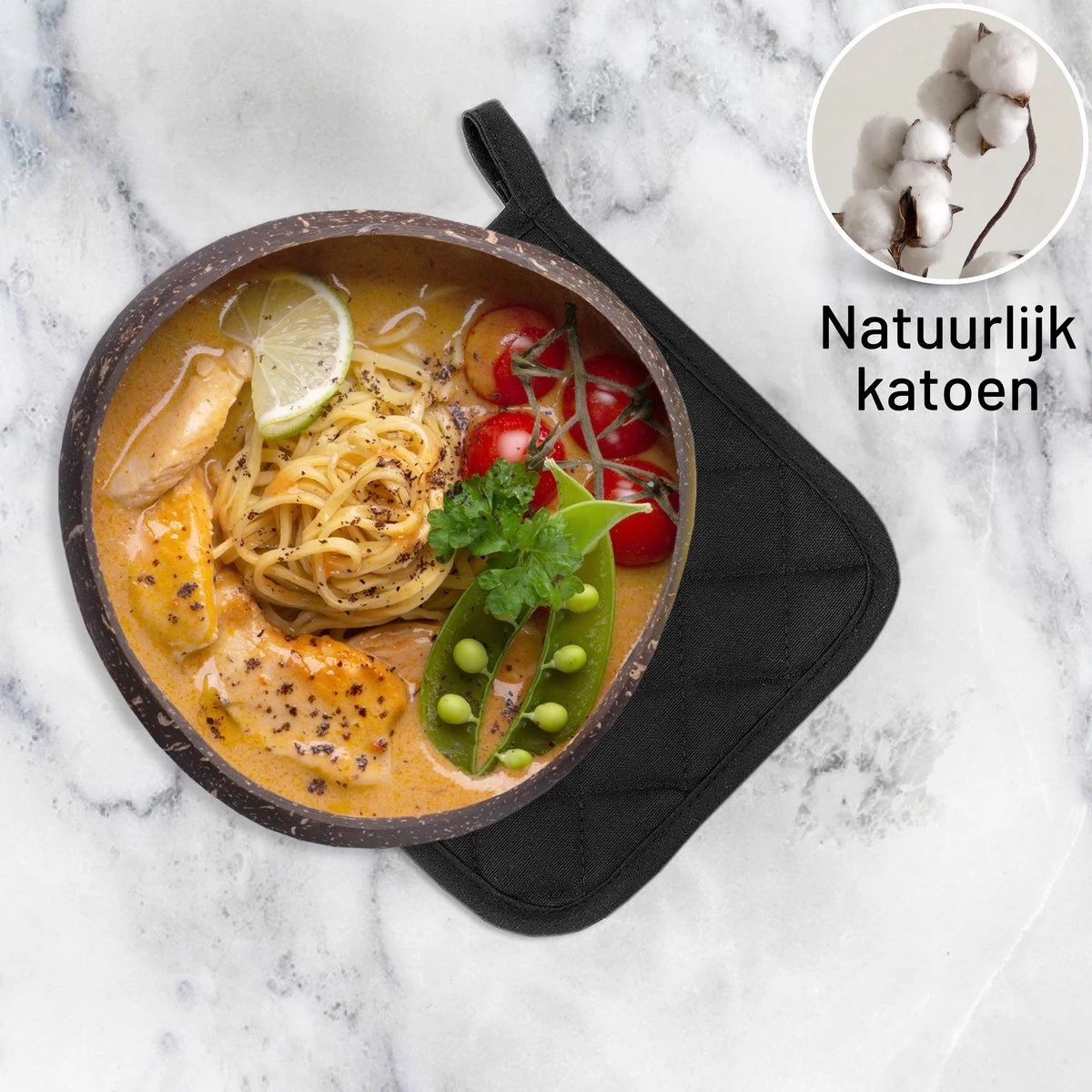 Merkloos Tavas Dream Hittebestendige Pannenlappen | 2 Stuks | Katoen, Thermolite | Tot 220°C | Zwart 4 Merkloos Tavas Dream Hittebestendige Pannenlappen | 2 Stuks | Katoen, Thermolite | Tot 220°C | Zwart - Afbeelding 2