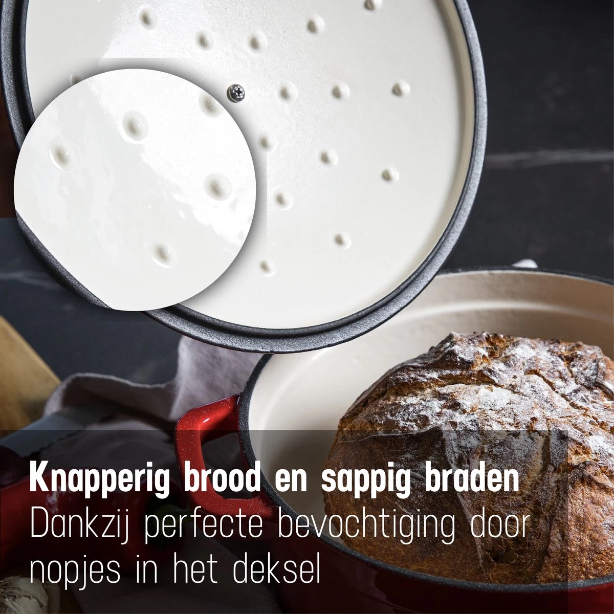 Daumonet Carême Rouge Gietijzeren Braadpan - Sudderpan Kersen Rood - Rond - Ø26 Cm - 4,4 Liter - PFAS & PFOA Vrij - Emaille - Geschikt Voor Alle Warmtebronnen - Elektrisch - Gas - Halogeen - Inductie - Keramisch - Vaatwasserbestendig 5 Daumonet Carême Rouge Gietijzeren Braadpan - Sudderpan Kersen Rood - Rond - Ø26 Cm - 4,4 Liter - PFAS & PFOA Vrij - Emaille - Geschikt Voor Alle Warmtebronnen - Elektrisch - Gas - Halogeen - Inductie - Keramisch - Vaatwasserbestendig - Afbeelding 3