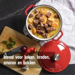 Daumonet Carême Rouge Gietijzeren Braadpan - Sudderpan Kersen Rood - Rond - Ø26 Cm - 4,4 Liter - PFAS & PFOA Vrij - Emaille - Geschikt Voor Alle Warmtebronnen - Elektrisch - Gas - Halogeen - Inductie - Keramisch - Vaatwasserbestendig 15 Daumonet Carême Rouge Gietijzeren Braadpan - Sudderpan Kersen Rood - Rond - Ø26 Cm - 4,4 Liter - PFAS & PFOA Vrij - Emaille - Geschikt Voor Alle Warmtebronnen - Elektrisch - Gas - Halogeen - Inductie - Keramisch - Vaatwasserbestendig -Beste Thuiskeuken 1200x1200 325