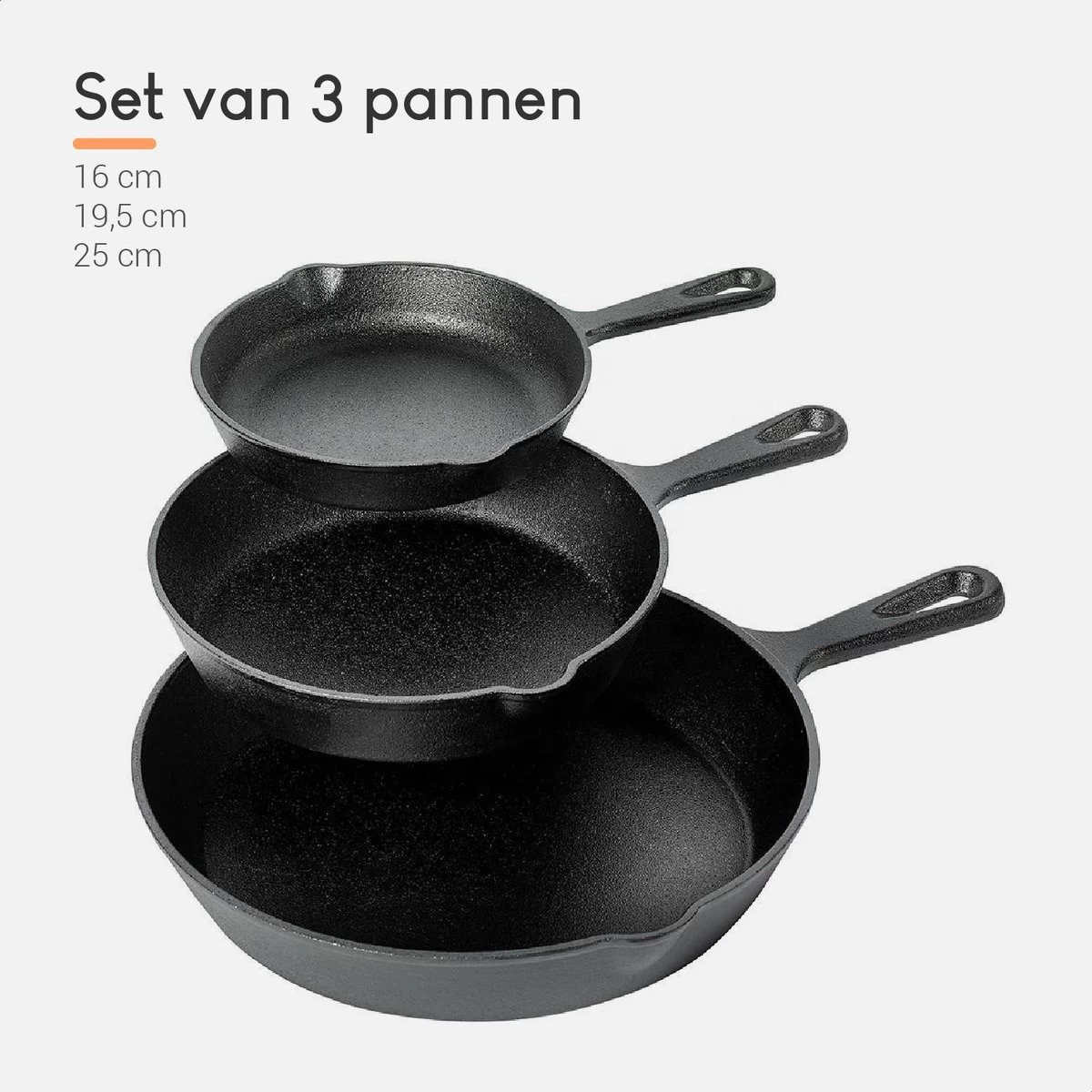 Ocina Gietijzeren Pan – Set Van 3 Stuks – ø25cm, ø19.5cm En ø16cm - Skillet - Koekenpan – Hapjespan – Koekenpan Inductie – Koekenpannenset - Gietijzeren Pan Bbq - Gietijzer - Incl. Receptenboek 4 Ocina Gietijzeren Pan – Set Van 3 Stuks – ø25cm, ø19.5cm En ø16cm - Skillet - Koekenpan – Hapjespan – Koekenpan Inductie – Koekenpannenset - Gietijzeren Pan Bbq - Gietijzer - Incl. Receptenboek - Afbeelding 2