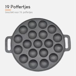 Ocina Poffertjespan – Combo Pack – 19 Poffertjes – Poffertjesmaker – Poffertjespan Inductie – Poffertjespan Electrisch – Gietijzeren Pan - Inclusief Doseerfles, Handvaten, 6x Poffertjesvorken En Invetkwast – Gratis Receptenboek -Beste Thuiskeuken 1200x1200 397