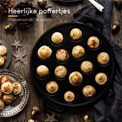 Ocina Poffertjespan – Combo Pack – 19 Poffertjes – Poffertjesmaker – Poffertjespan Inductie – Poffertjespan Electrisch – Gietijzeren Pan - Inclusief Doseerfles, Handvaten, 6x Poffertjesvorken En Invetkwast – Gratis Receptenboek -Beste Thuiskeuken 1200x1200 400
