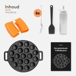 Ocina Poffertjespan – Combo Pack – 19 Poffertjes – Poffertjesmaker – Poffertjespan Inductie – Poffertjespan Electrisch – Gietijzeren Pan - Inclusief Doseerfles, Handvaten, 6x Poffertjesvorken En Invetkwast – Gratis Receptenboek -Beste Thuiskeuken 1200x1200 402