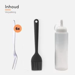 Ocina Poffertjespan Accessoires Set - Doseerfles - Poffertjes Spuitfles - 6x Poffertjes Vork - Kwast - Siliconen Kwast - Bakkwast - Gratis Poffertjes E-Book -Beste Thuiskeuken 1200x1200 452