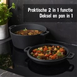 Daumonet Ducasse Gietijzeren Double Use Braadpan - Combi Sudderpan Zwart - 2-in-1 Bak- En Braadpan - PFAS & PFOA Vrij - Rond - Ø 26 Cm - 4,4 Liter - Emaille - Alle Warmtebronnen - Elektrisch - Gas - Halogeen - Inductie - Keramisch 14 Daumonet Ducasse Gietijzeren Double Use Braadpan - Combi Sudderpan Zwart - 2-in-1 Bak- En Braadpan - PFAS & PFOA Vrij - Rond - Ø 26 Cm - 4,4 Liter - Emaille - Alle Warmtebronnen - Elektrisch - Gas - Halogeen - Inductie - Keramisch -Beste Thuiskeuken 1200x1200 474