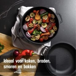 Daumonet Ducasse Gietijzeren Double Use Braadpan - Combi Sudderpan Zwart - 2-in-1 Bak- En Braadpan - PFAS & PFOA Vrij - Rond - Ø 26 Cm - 4,4 Liter - Emaille - Alle Warmtebronnen - Elektrisch - Gas - Halogeen - Inductie - Keramisch 15 Daumonet Ducasse Gietijzeren Double Use Braadpan - Combi Sudderpan Zwart - 2-in-1 Bak- En Braadpan - PFAS & PFOA Vrij - Rond - Ø 26 Cm - 4,4 Liter - Emaille - Alle Warmtebronnen - Elektrisch - Gas - Halogeen - Inductie - Keramisch -Beste Thuiskeuken 1200x1200 475