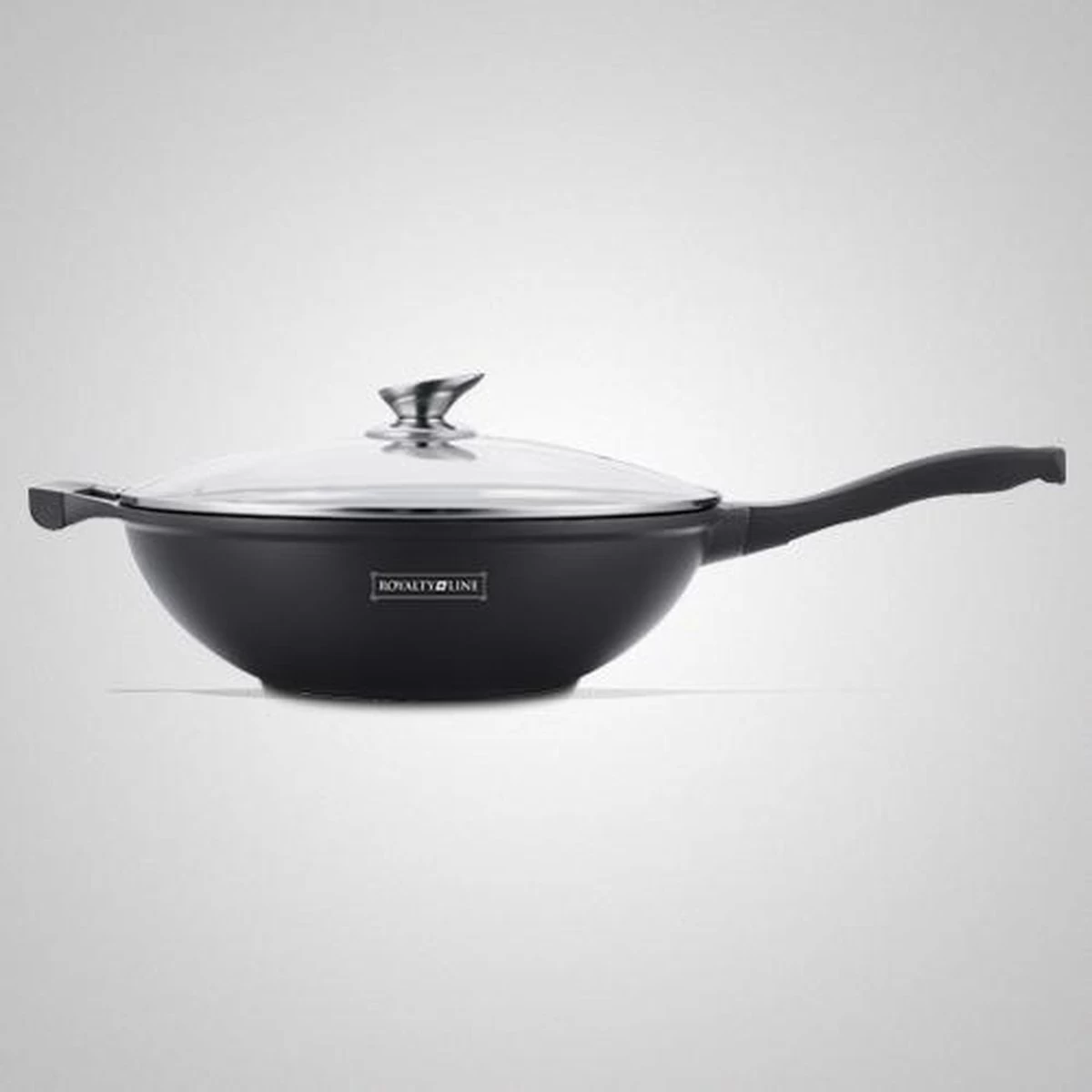 Royalty Line Marble Coating Wokpan - Met Glazen Deksel - Zwart - 32 Cm 3 Royalty Line Marble Coating Wokpan - Met Glazen Deksel - Zwart - 32 Cm