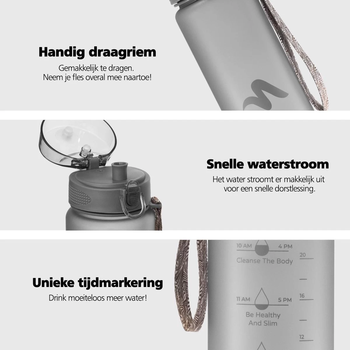 Swilix ® Drinkfles - 1 Liter - Drinkfles Met Tijdmarkering - Grijs 13 Swilix ® Drinkfles - 1 Liter - Drinkfles Met Tijdmarkering - Grijs - Afbeelding 11