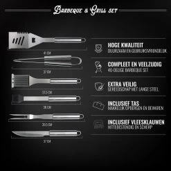 Mountain Jack® 40-Delige Luxe BBQ Grill Accessoires Set In Roestvrij Staal – Barbecue Gereedschap – Tangenset, Vlees Thermometer, Vleestang, Borstel, Spiezen, Vleesmes, Vleesvork 15 Mountain Jack® 40-Delige Luxe BBQ Grill Accessoires Set In Roestvrij Staal – Barbecue Gereedschap – Tangenset, Vlees Thermometer, Vleestang, Borstel, Spiezen, Vleesmes, Vleesvork -Beste Thuiskeuken 1200x1200 774
