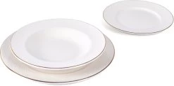 LeRijn® Serviesset Deventer 6 Persoons - 18 Delig - Licht Crème Wit Met Gouden Rand En Motief - Dinerborden - Soepborden - Dessertborden - Borden Servies - Bordenset -Beste Thuiskeuken 1200x598 2