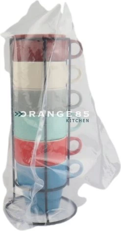 Orange85 Koffiekopjes - Met Houder - Set Van 6 - Gekleurd - 300 Ml - Keramiek -Beste Thuiskeuken 626x1200 1