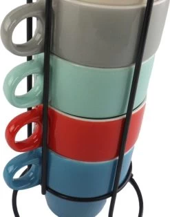 Orange85 Koffiekopjes - Met Houder - Set Van 6 - Gekleurd - 300 Ml - Keramiek -Beste Thuiskeuken 945x1200